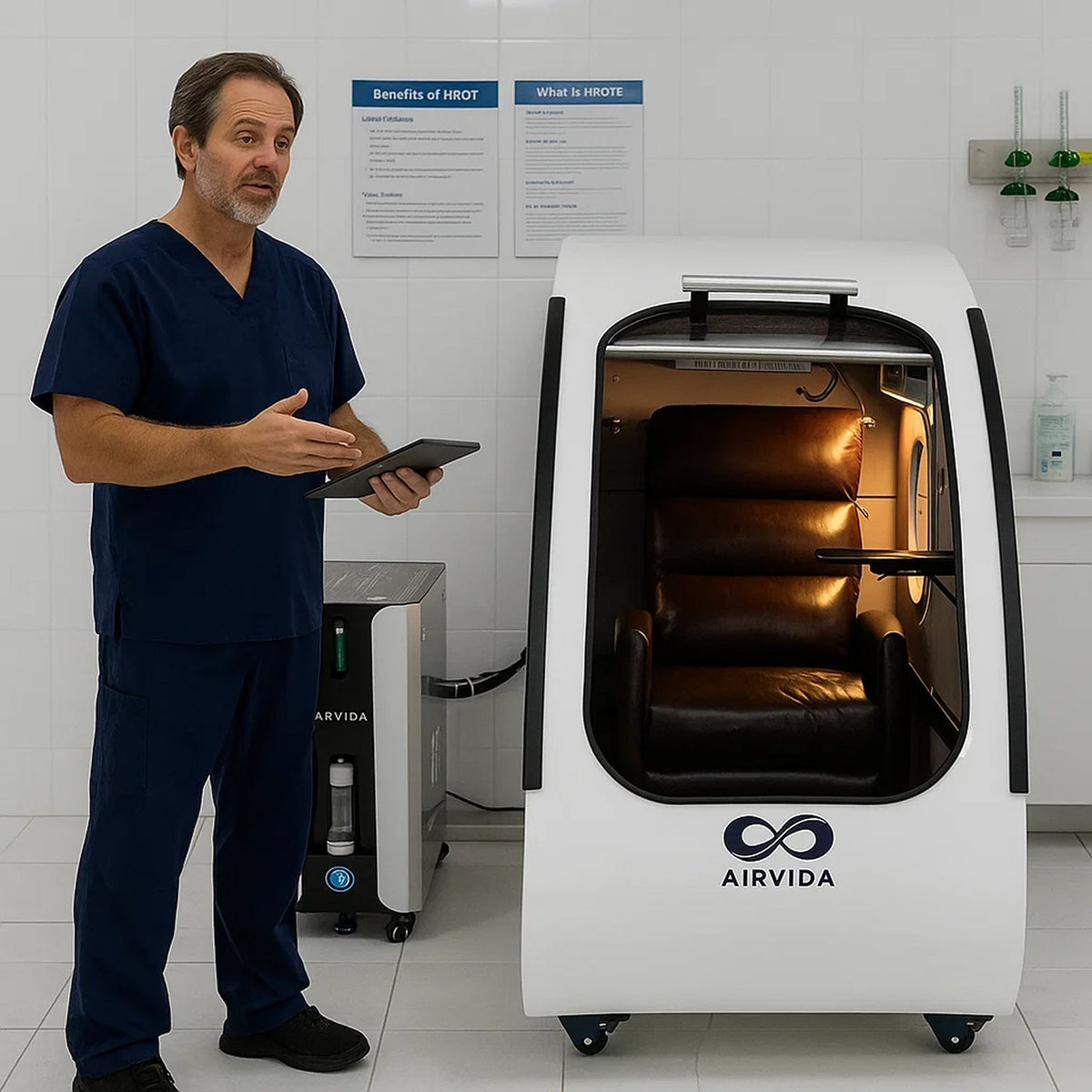 Airvida Elite Hard Shell Sitting Hyperbaric Chamber — Stainless Steel, 1.3–2.0 ATA, BIBS Oxygen