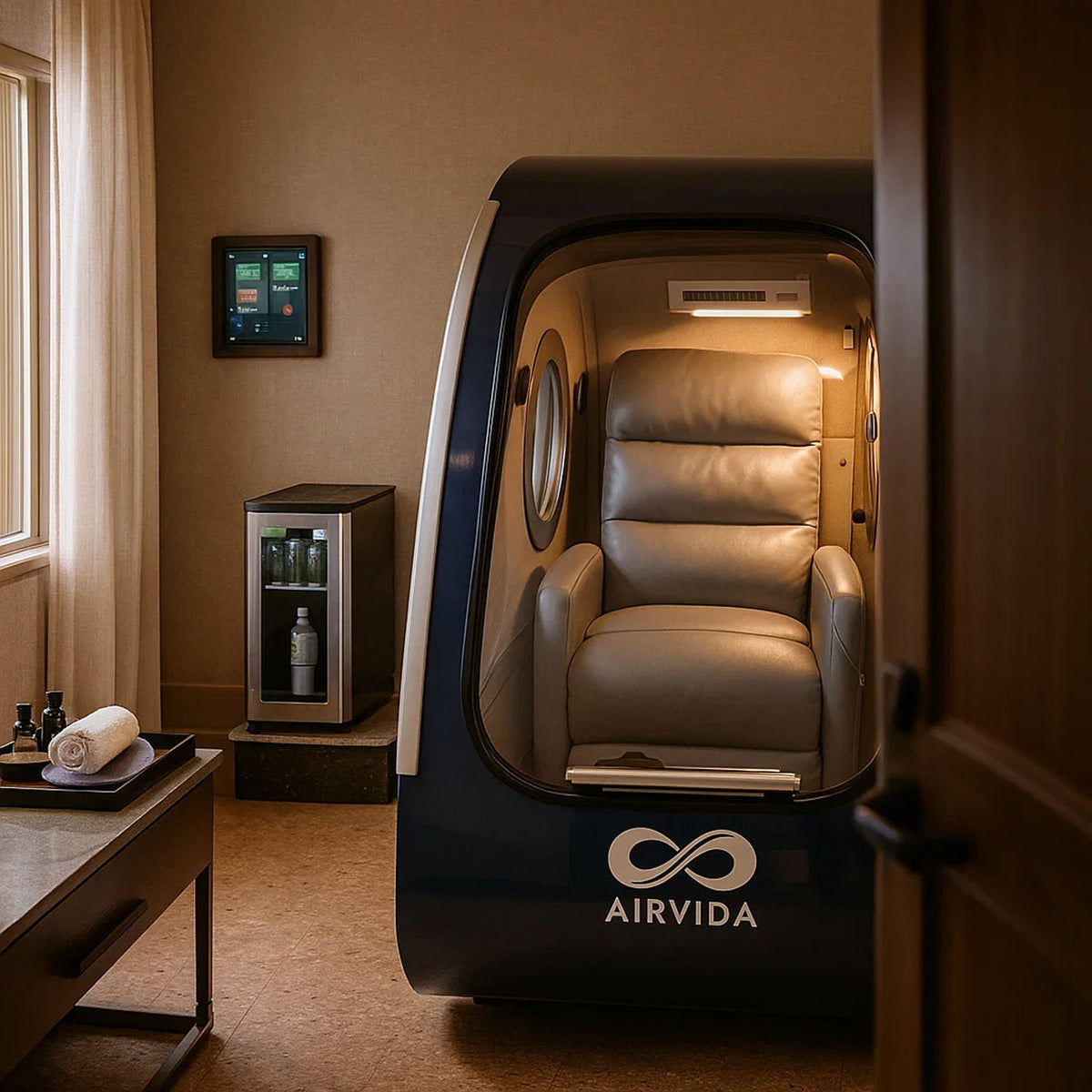 Airvida Elite Hard Shell Sitting Hyperbaric Chamber — Stainless Steel, 1.3–2.0 ATA, BIBS Oxygen