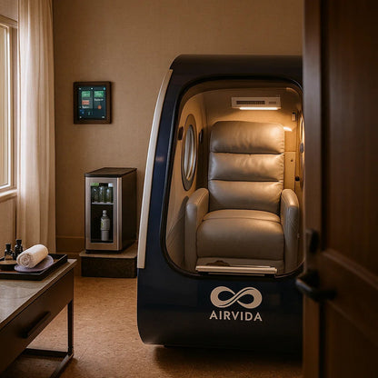 Airvida Elite Hard Shell Sitting Hyperbaric Chamber — Stainless Steel, 1.3–2.0 ATA, BIBS Oxygen