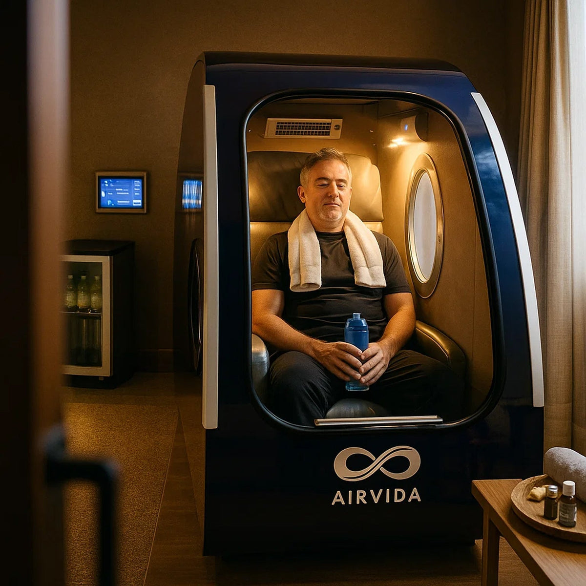 Airvida Elite Hard Shell Sitting Hyperbaric Chamber — Stainless Steel, 1.3–2.0 ATA, BIBS Oxygen
