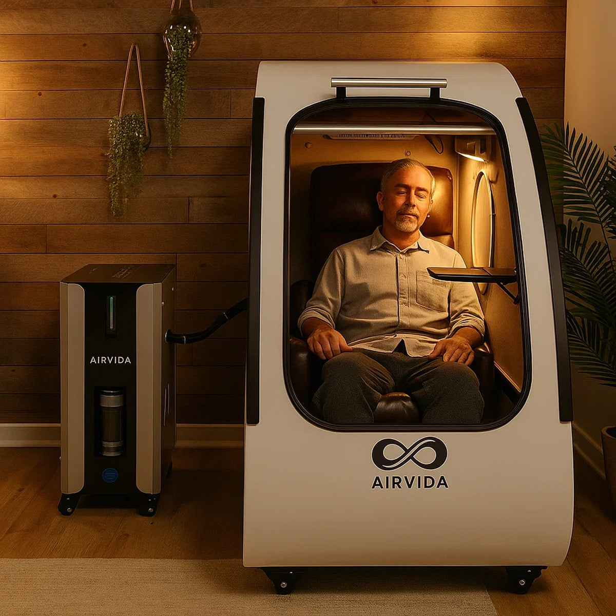 Airvida Elite Hard Shell Sitting Hyperbaric Chamber — Stainless Steel, 1.3–2.0 ATA, BIBS Oxygen