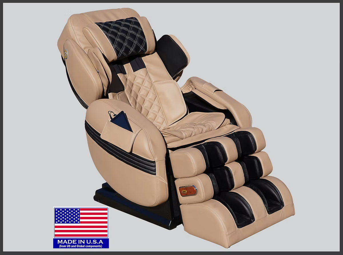 Luraco Model 3 Hybrid SL Massage Chair, Made in USA, with 3D Rollers, Split L-Track, 100 Air Cells, Full-Body Stretch, and Full Leather