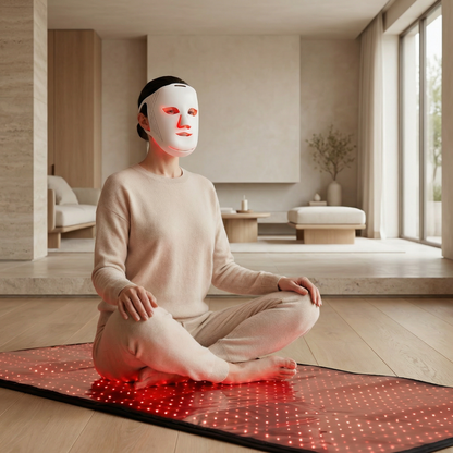 Nicebeam Full Body Red Light Therapy Bundle, 660 nm and 850 nm LED Mat or Bag Paired with Hat, Sleep Recovery Lamp, or Face Mask, Two Mat Sizes