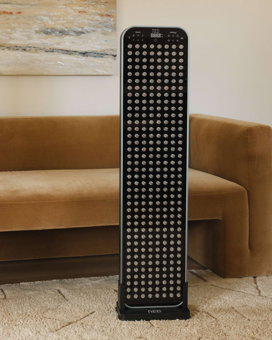 Renew Red Light The Large Panel, 6-Wavelength Red and Near-Infrared LED Panel, 304 x 5 W LEDs, 610–850 nm, 43 x 10.2 in. with Folding Rolling Floor Stand, Touch and Voice Control