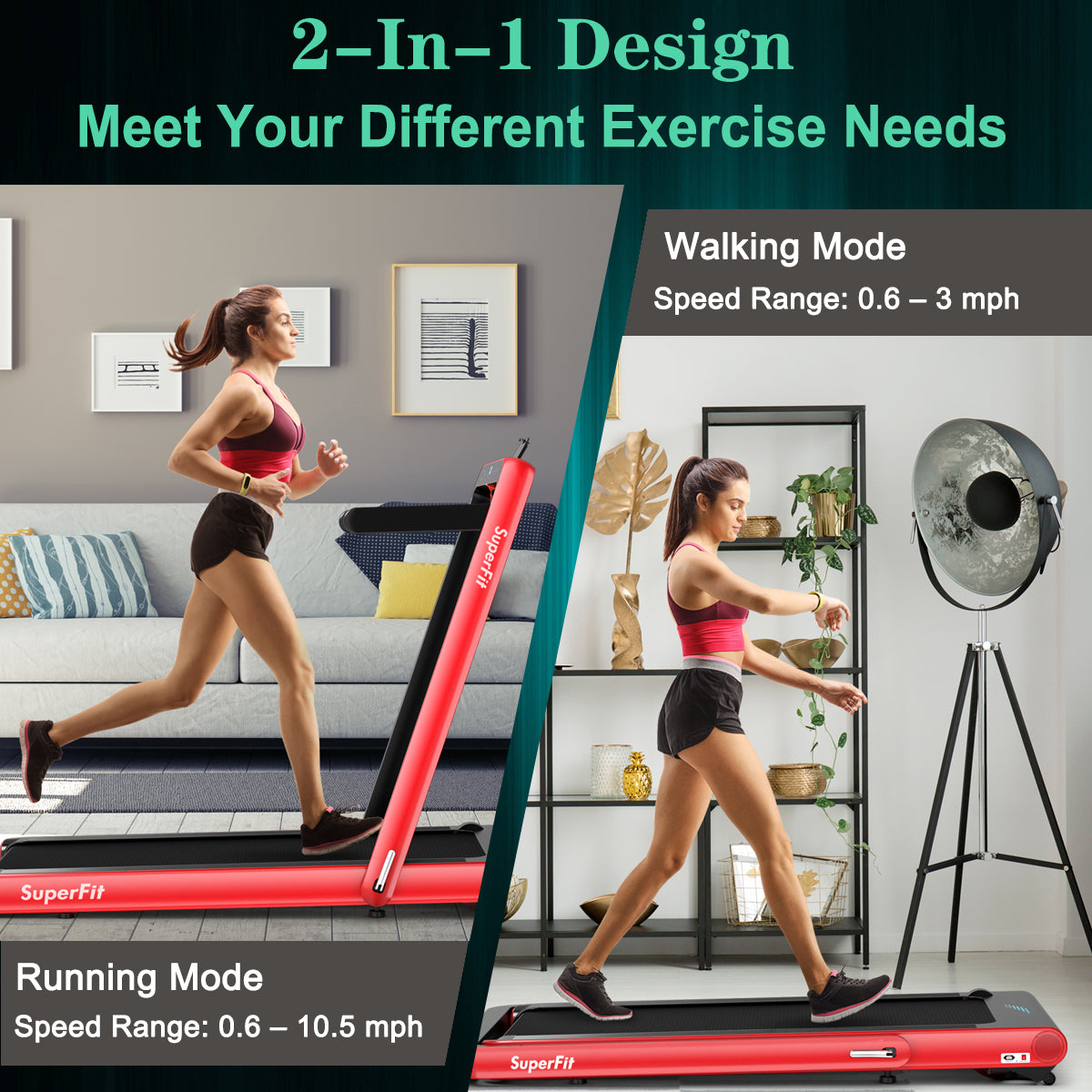 Costway SuperFit 4.75 HP 2-in-1 Folding Treadmill – Under-Desk and Running Modes