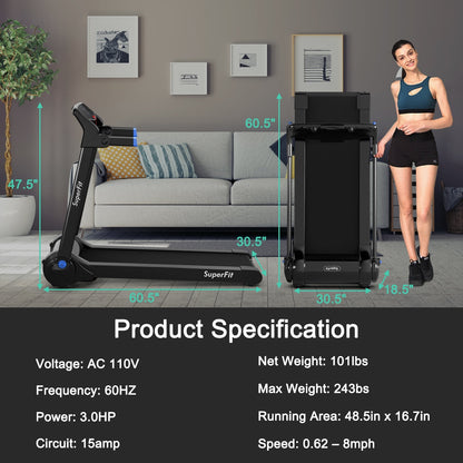 Costway SuperFit 3 HP Folding Treadmill with Bluetooth Speaker