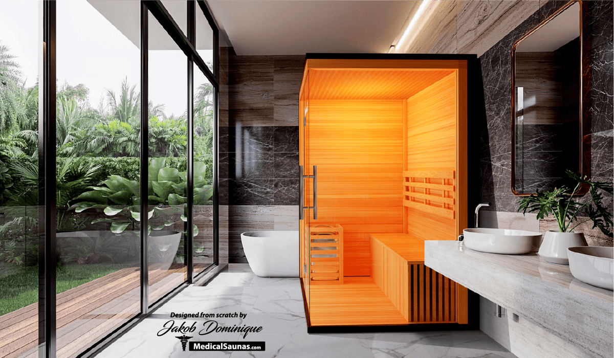 Medical Sauna Traditional 7 3-Person Indoor Steam Sauna, Canadian Hemlock with Two-Wall Glass Design, 4.5 kW Heater and LED Touch Controls