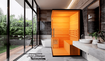 Medical Sauna Traditional 7 3-Person Indoor Steam Sauna, Canadian Hemlock with Two-Wall Glass Design, 4.5 kW Heater and LED Touch Controls
