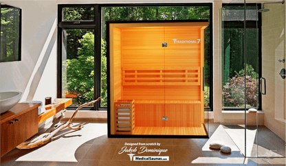 Medical Sauna Traditional 7 3-Person Indoor Steam Sauna, Canadian Hemlock with Two-Wall Glass Design, 4.5 kW Heater and LED Touch Controls