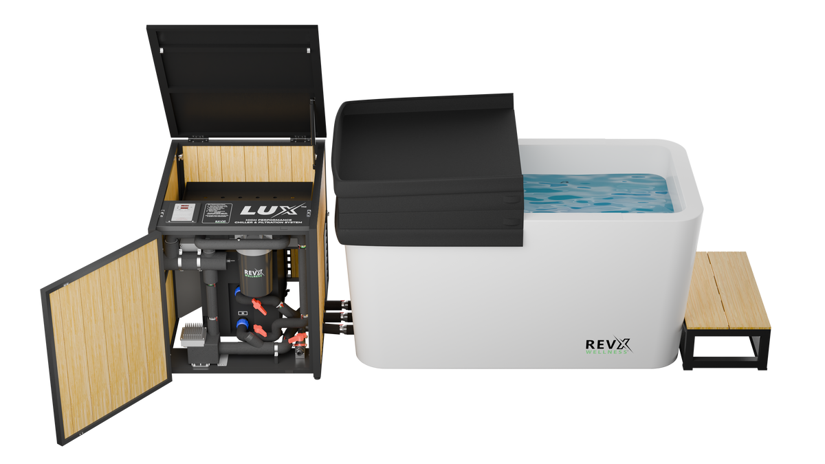 RevX X Tub Acrylic Cold Plunge with LUX 1.5 HP Chiller and Filtration System – 34 in Deep, 34–104°F, UV + Ozone