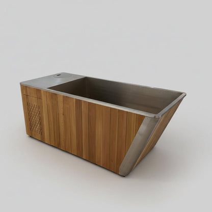 Gurgle Wood & 304 Stainless Steel Cold and Hot Plunge Pool with Integrated 1 HP Chiller/Heater – 75 in, 240 V