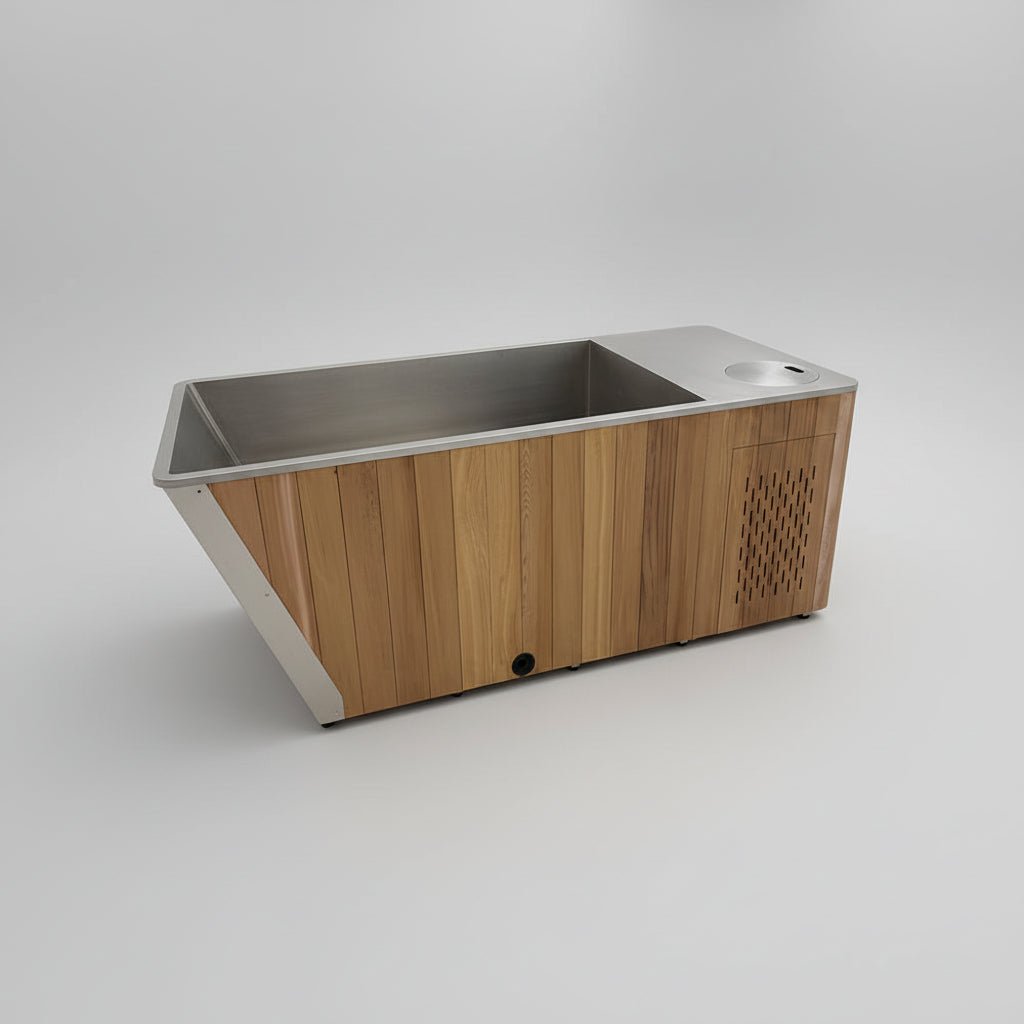 Gurgle Wood & 304 Stainless Steel Cold and Hot Plunge Pool with Integrated 1 HP Chiller/Heater – 75 in, 240 V