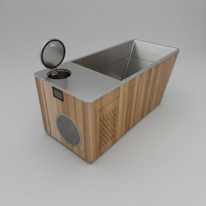 Gurgle Wood & 304 Stainless Steel Cold and Hot Plunge Pool with Integrated 1 HP Chiller/Heater – 75 in, 240 V